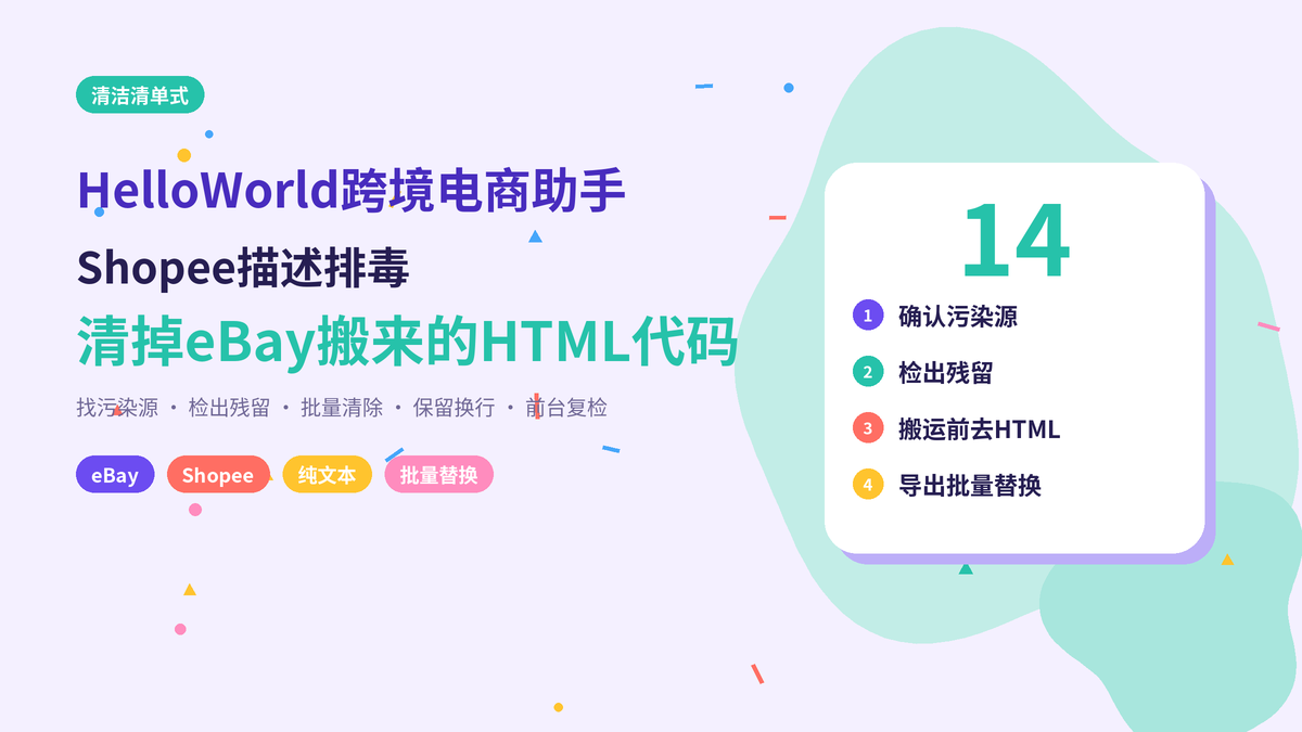 HelloWorld跨境电商助手Shopee描述HTML排毒清洁清单封面示意图