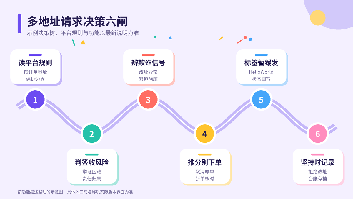HelloWorld跨境电商助手多地址请求决策六闸示意图