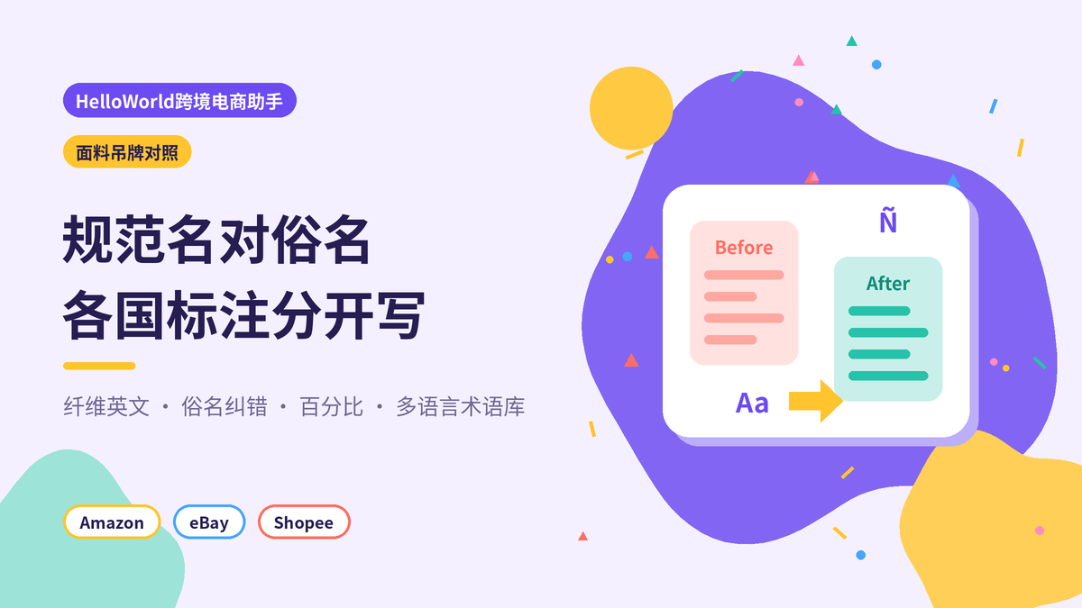 HelloWorld跨境电商助手面料吊牌对照封面示意图