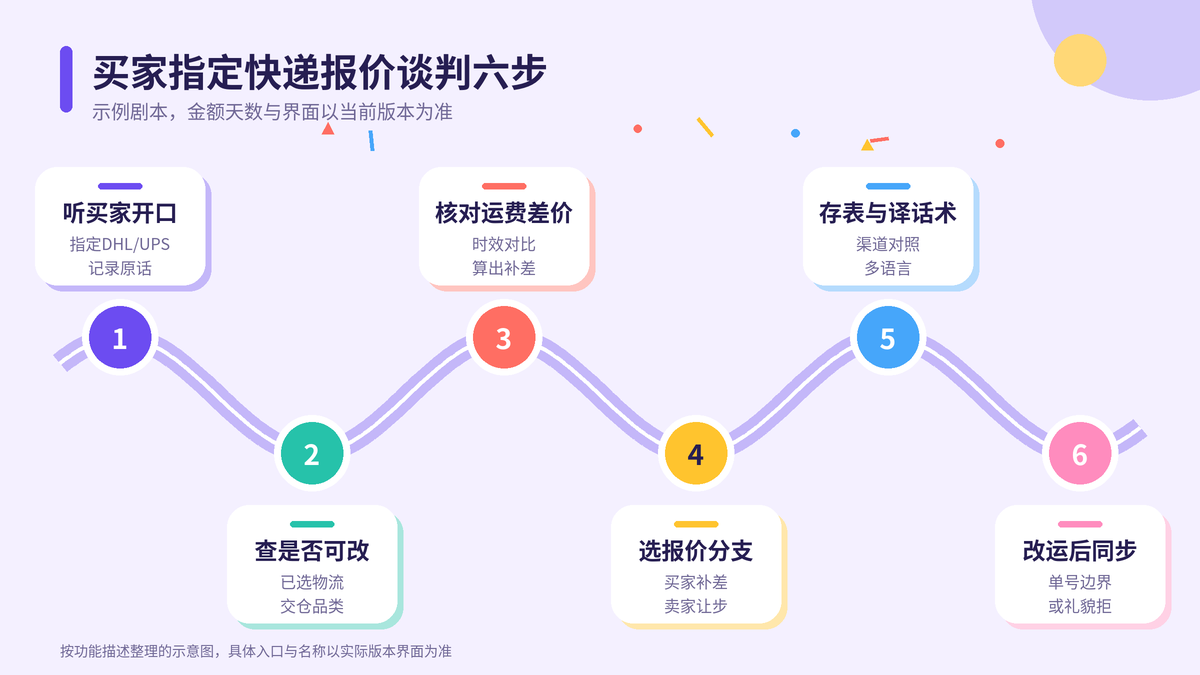 HelloWorld跨境电商助手买家指定快递报价谈判六步示意图