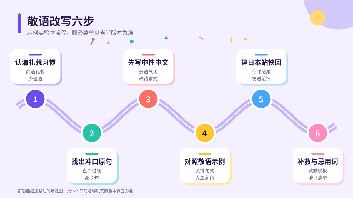 HelloWorld跨境电商助手敬语改写六步示意图