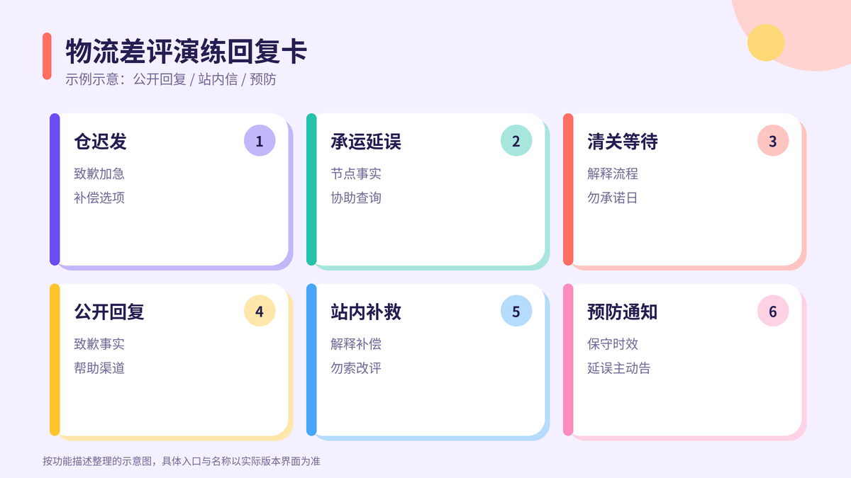 HelloWorld跨境电商助手物流差评演练回复卡示意图