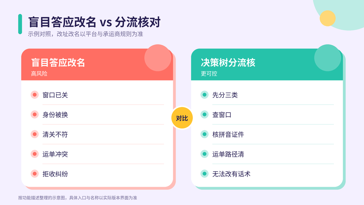 盲目答应改名与决策树分流核对对照示意图