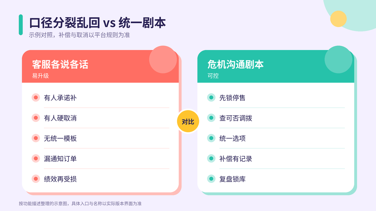 客服口径分裂与危机沟通剧本对照示意图