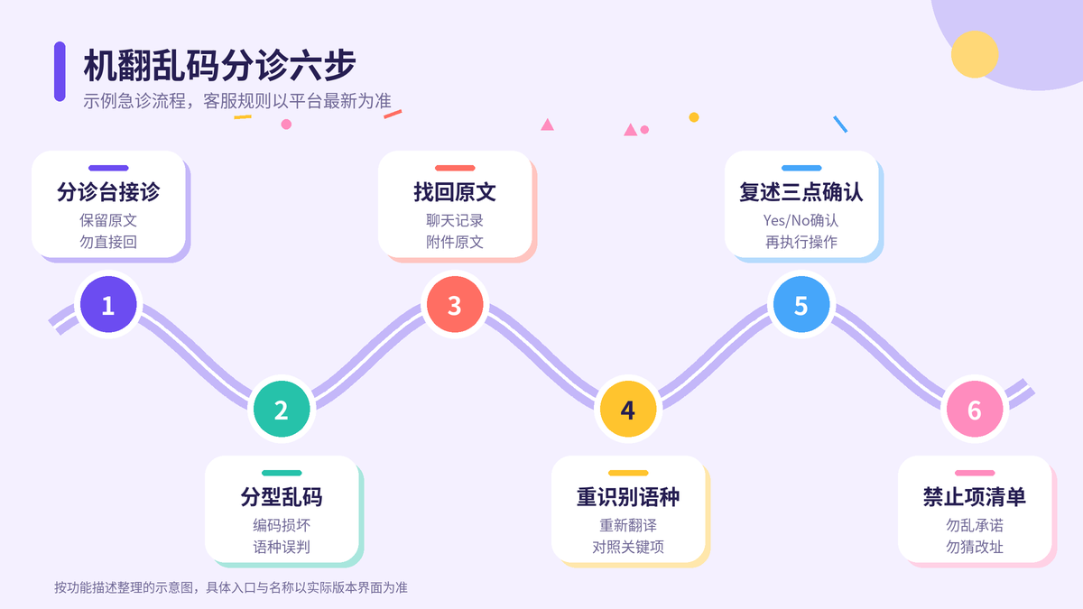 HelloWorld跨境电商助手机翻乱码分诊六步示意图