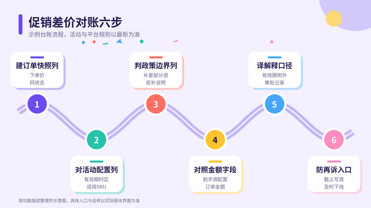 HelloWorld跨境电商助手促销差价对账六步示意图