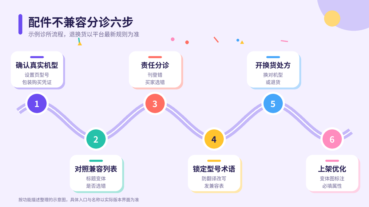 HelloWorld跨境电商助手配件不兼容分诊六步示意图