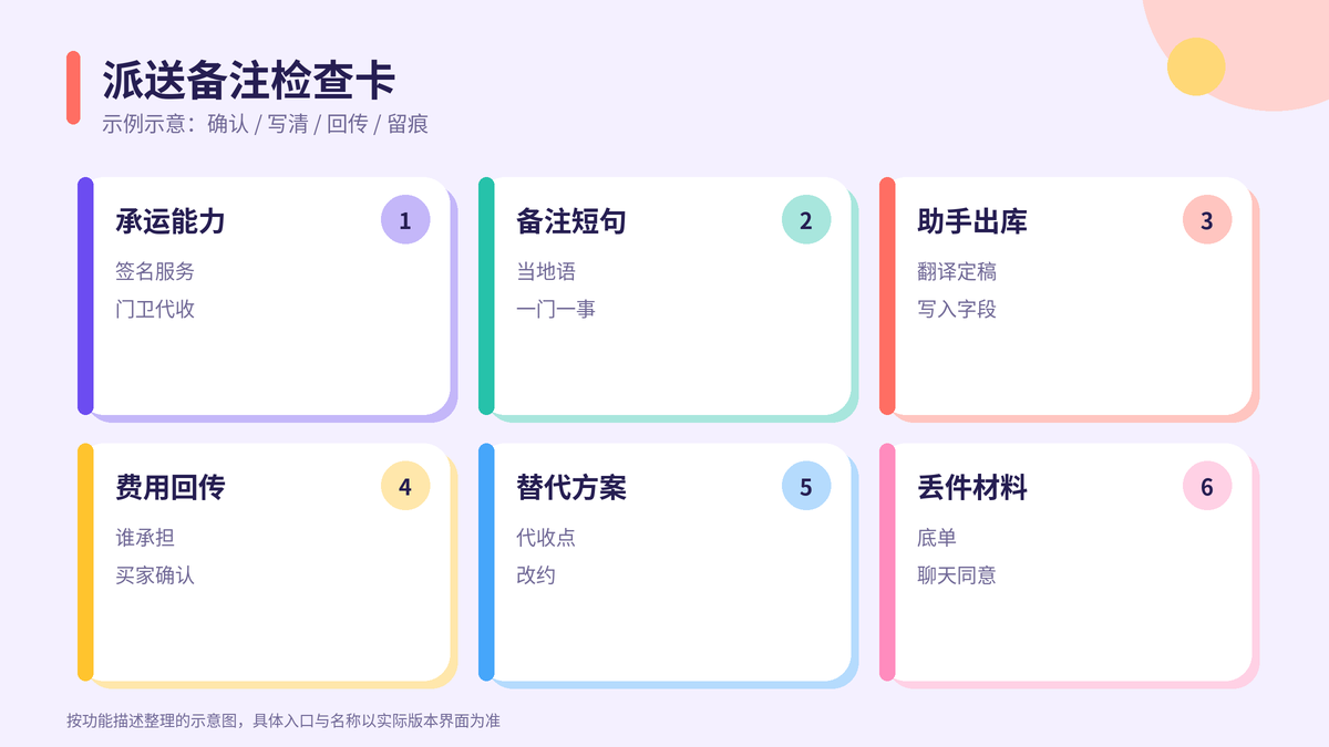 HelloWorld跨境电商助手签名与代收派送备注检查卡示意图