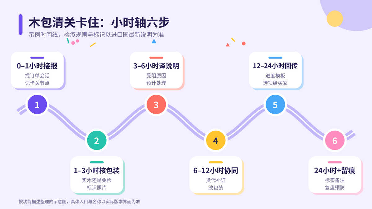 HelloWorld跨境电商助手木包清关卡住小时轴六步示意图