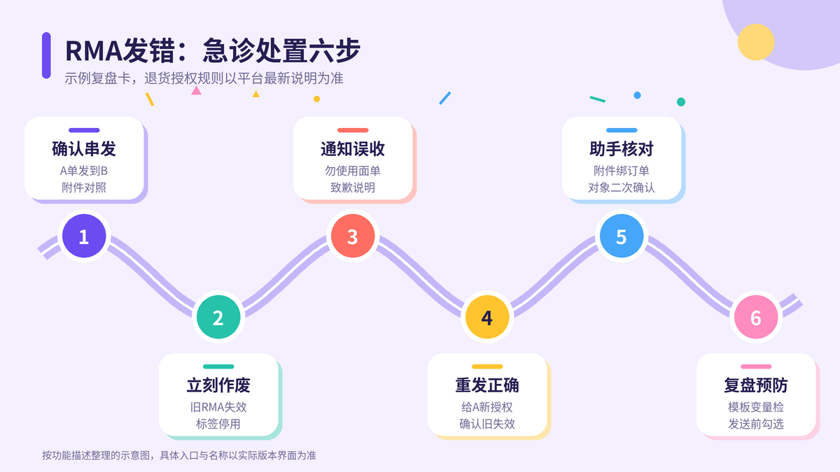 HelloWorld跨境电商助手RMA发错急诊处置六步示意图